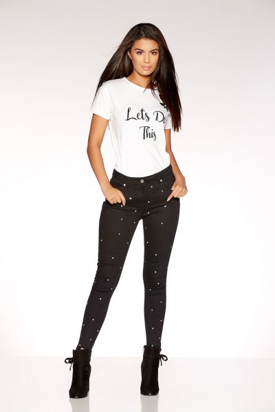 Black Diamante Detail Skinny Jeans