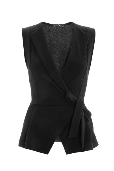 Black Stretch Crepe Waistcoat Top