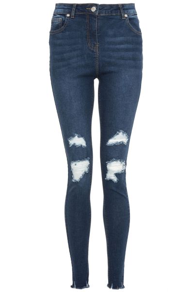 Blue Stretch Rip Detail Jeans