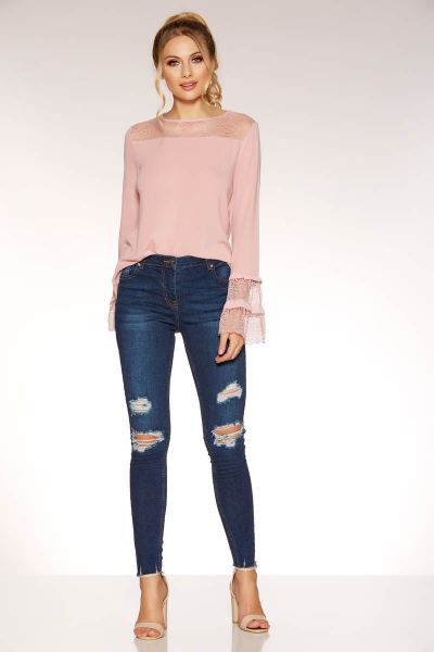 Blue Stretch Rip Detail Jeans