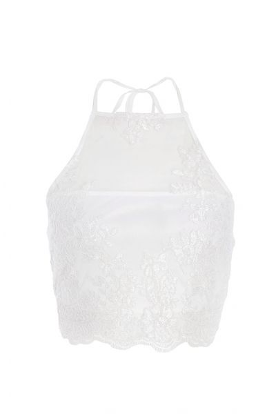 Cream Lace Halterneck Crop Top