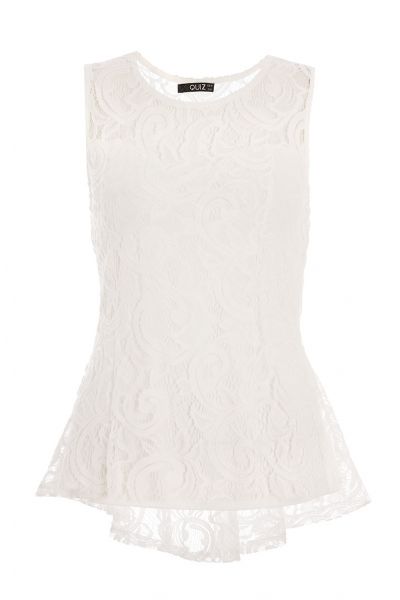 Cream Lace Sweetheart Neck Peplum Top