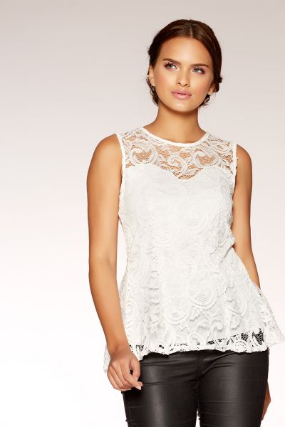 Cream Lace Sweetheart Neck Peplum Top