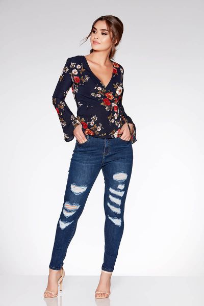 Dark Blue Ripped Skinny Jeans