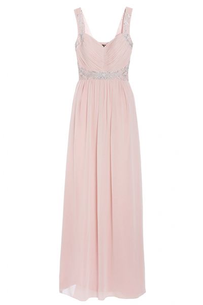 Dusky Pink Chiffon V Neck Embellished Maxi Dress