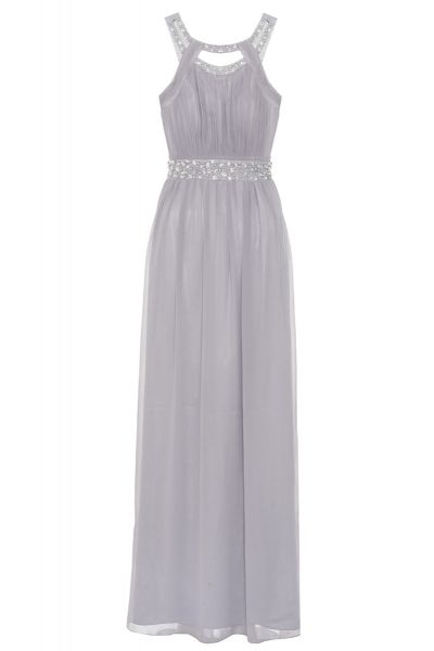 Grey Chiffon Embellished Maxi Dress