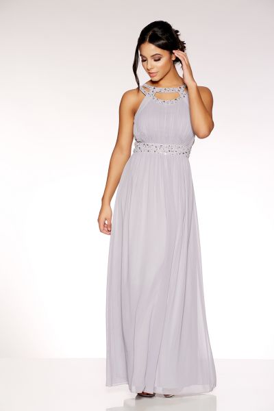 Grey Chiffon Embellished Maxi Dress