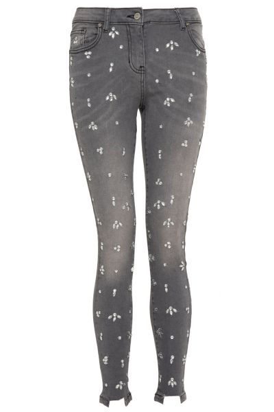 Grey Diamante Detail Skinny Jeans