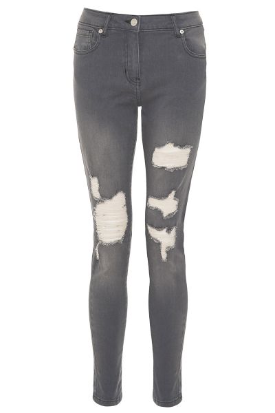 Grey Stretch Ripped Skinny Jeans