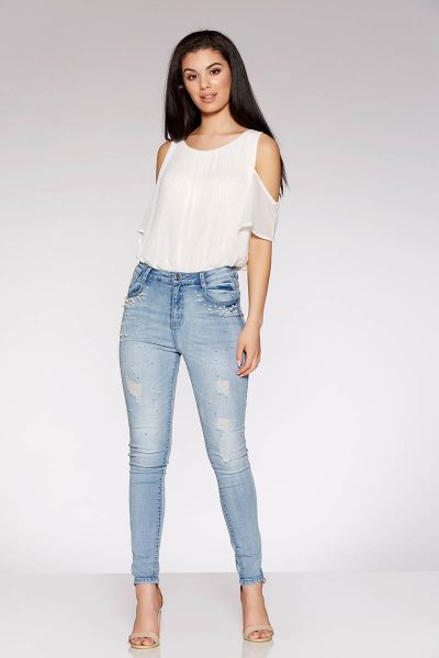 Light Blue Pearl And Diamante Jeans