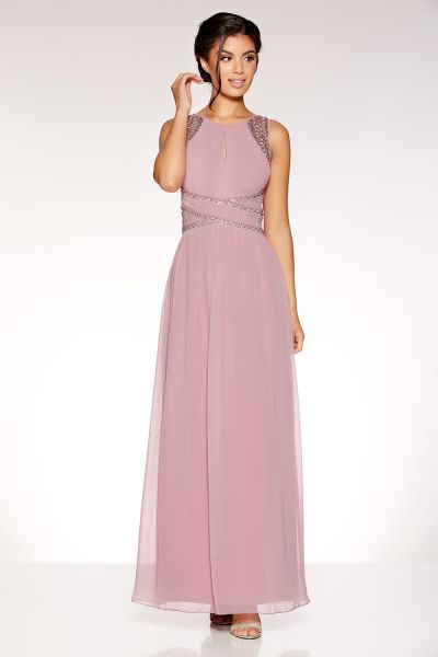 Mauve Chiffon Embellished Maxi Dress
