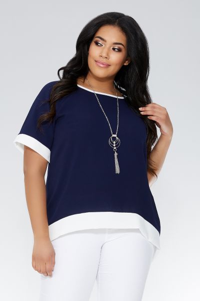 Curve Navy And Cream Necklace Top