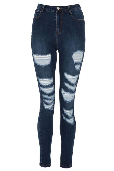 Dark Blue Ripped Skinny Jeans