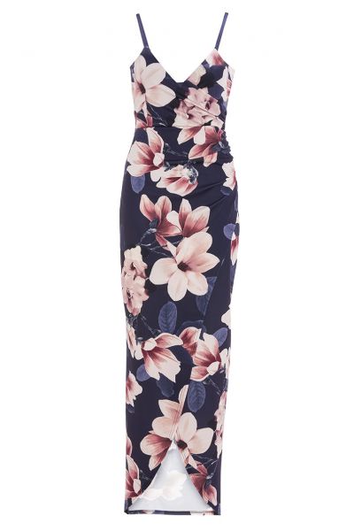 Navy And Pink Strappy Split Maxi Dress