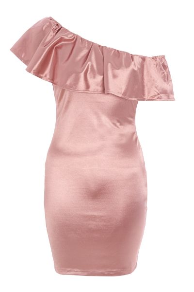 Nude Satin Frill Bodycon Dress
