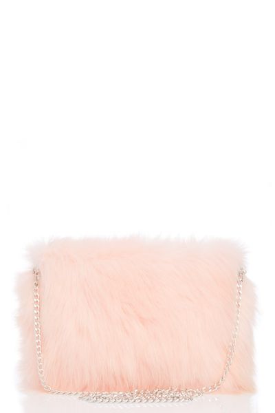 Pink Faux Fur Square Bag