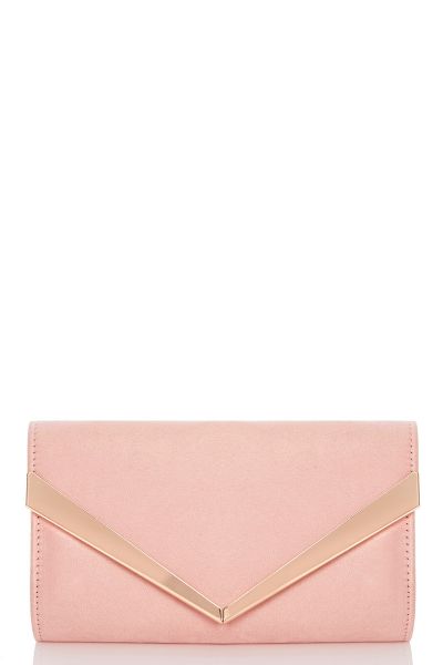 Pink Faux Suede Clutch Bag
