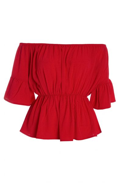 Red Bardot Flute Sleeve Top