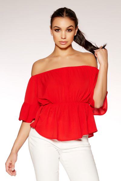 Red Bardot Flute Sleeve Top