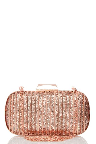 Rose Gold Glitter Cage Box Bag