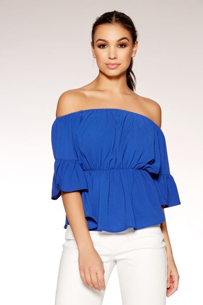 Royal Blue Bardot Flute Sleeve Top