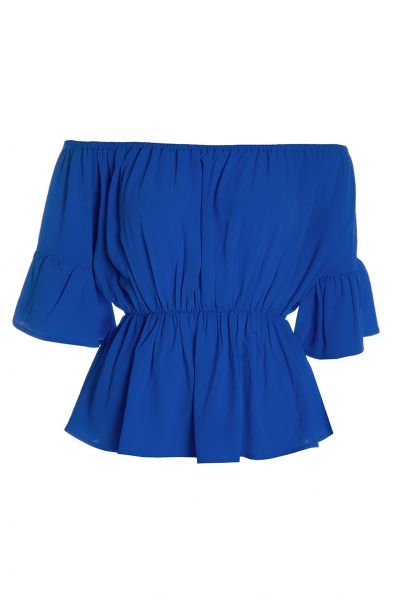 Royal Blue Bardot Flute Sleeve Top