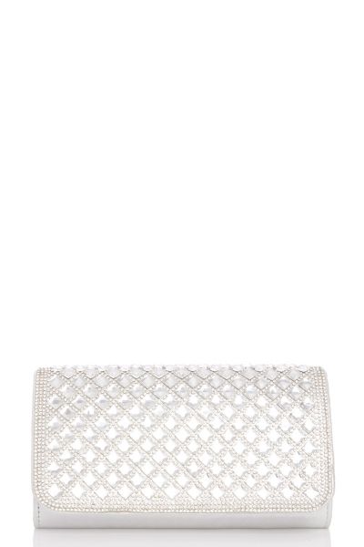 Silver Diamante Clutch Bag