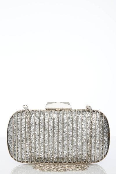 Silver Glitter Cage Box Bag